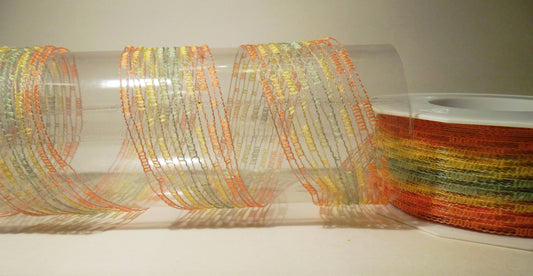 Dekoband Gitterband gedrahtet gelb orange grün 40mm breit 25M/Rolle