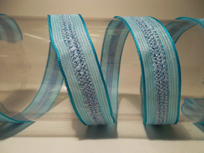 Dekoband hellblau mit Drahtkante 15mm breit 20M/Rolle