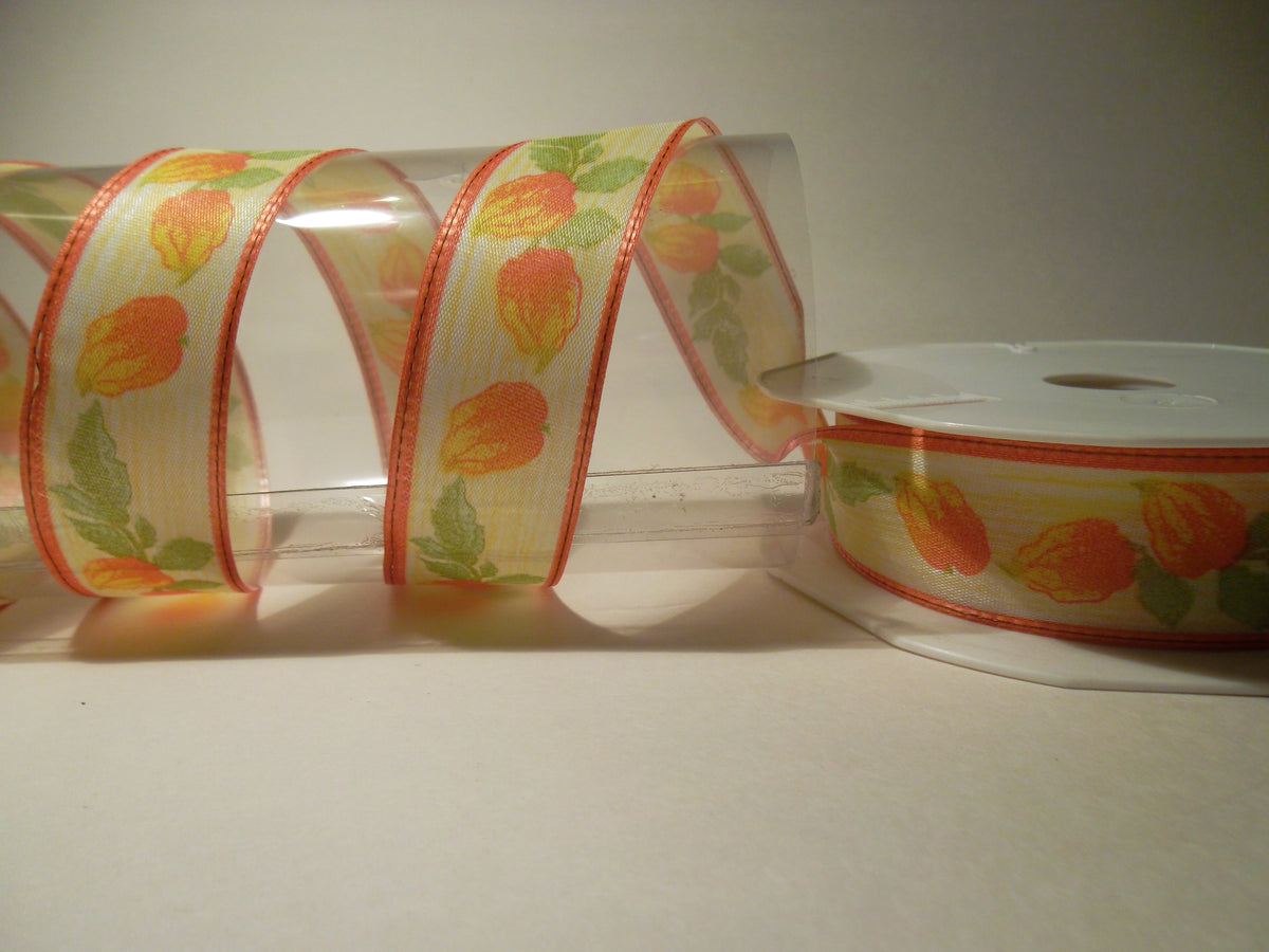 Dekoband Herbst mit Drahtkante gelb orange 25mm breit 20M/Rolle