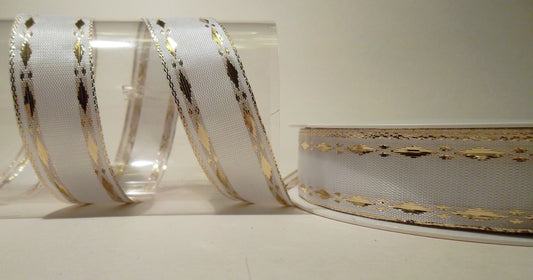 Dekoband weiß-gold 25mm breit 50M/Rolle