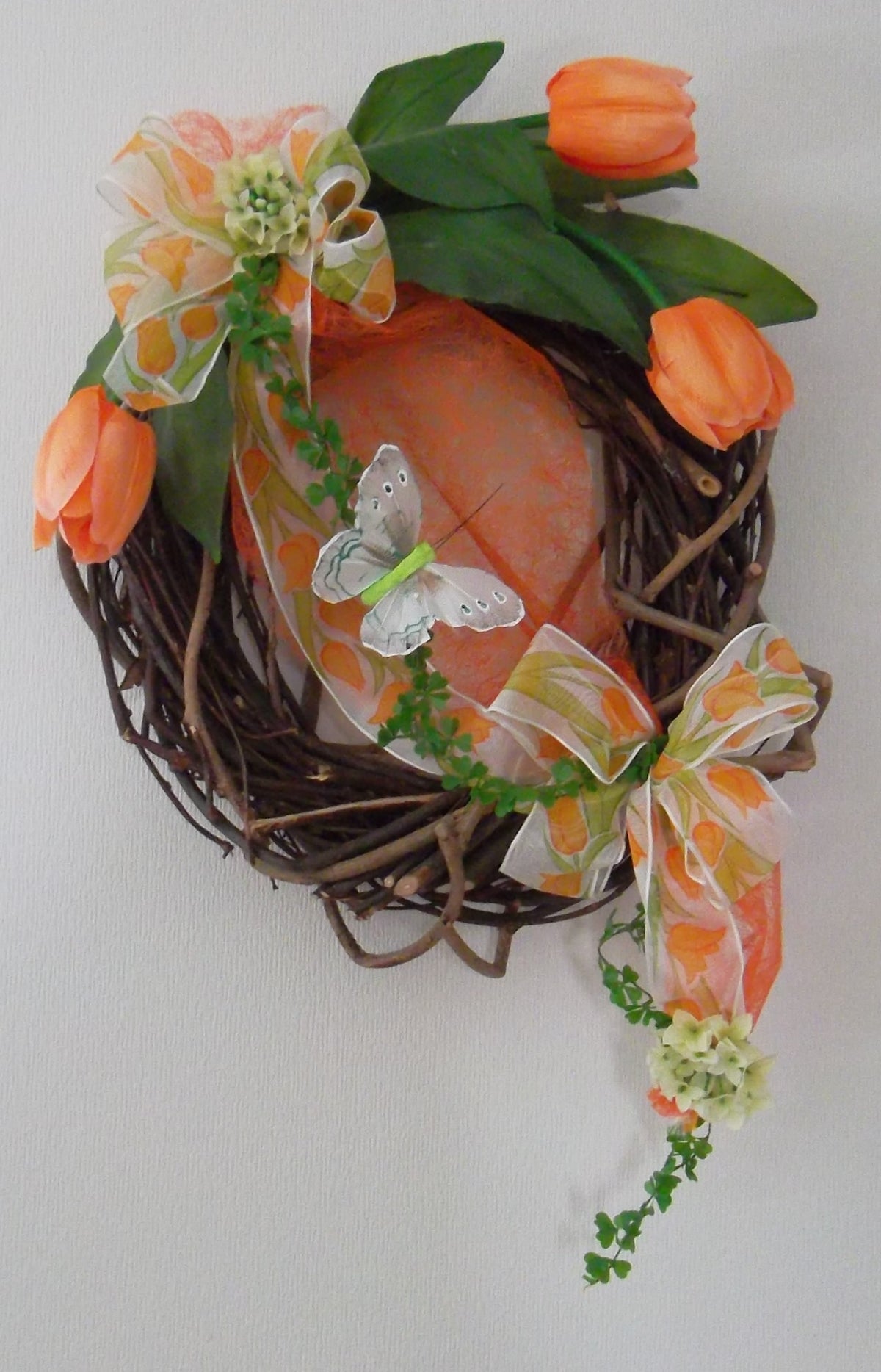 Dekorativer Türkranz XL orange 30x50cm Frühling mit Tulpen Einzelstück Unikat