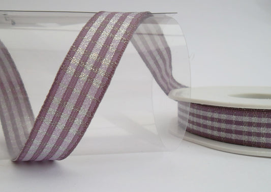 Dekoband lila-silber kariert 15mm breit 15M/Rolle