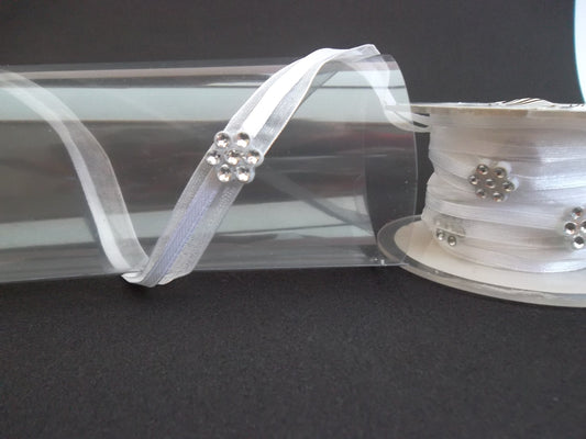Dekoband weiß mit Glitzerblumen 3mm + 7mm breit 5M/Rolle