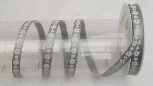Dekoband silber-grau mit Sternen 10mm breit 25M/Rolle
