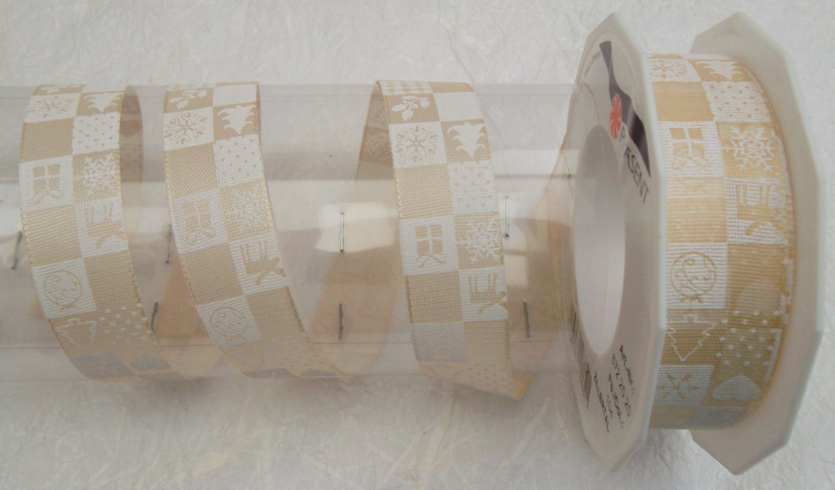 Dekoband creme mit Weihnachtsmotiven 25mm breit 20M/Rolle