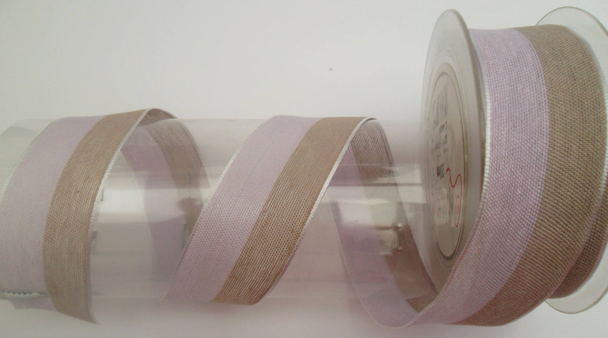 Dekoband lila beige mit Drahtkante 40mm breit 20M/Rolle
