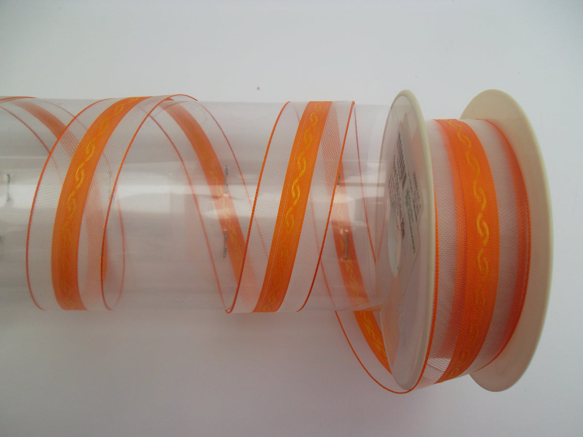 Dekoband orange weiß 25mm breit 20M/Rolle