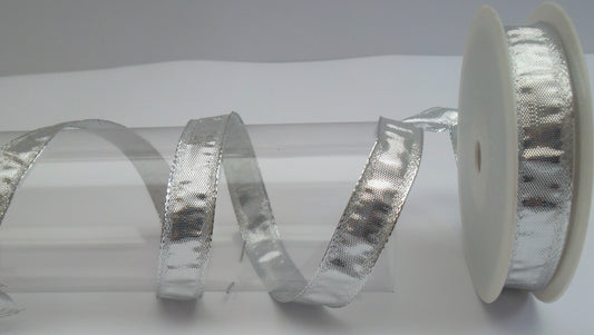 Dekoband silber mit Drahtkante 15mm breit 25M/Rolle