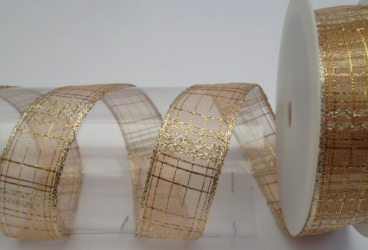 Dekoband gold mit Drahtkante 25mm breit 20M/Rolle