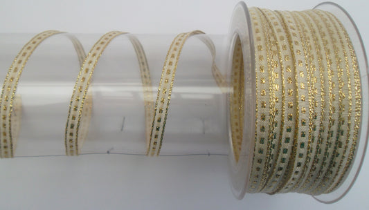 Dekoband creme mit Goldkante 6 mm breit 50M/Rolle