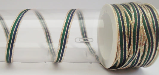 Dekoband blau-grün-gold Drahtkante 9mm breit 25M/Rolle