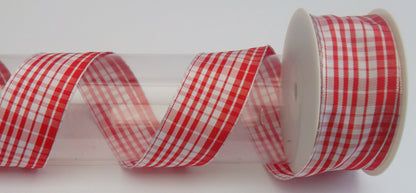Dekoband rot-weiß-kariert mit Drahtkante 40mm breit 20M/Rolle