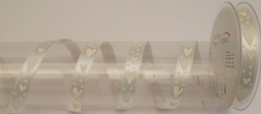 Dekoband weiß-creme mit Herzen 15mm breit 20M/Rolle