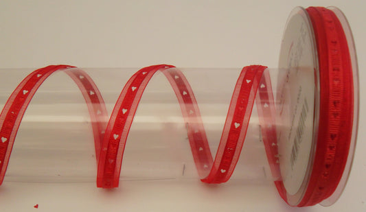 Dekoband rot mit Herzen 15mm breit 20M/Rolle