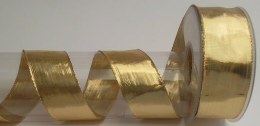 Dekoband gold mit Drahtkante 40mm breit 25M/Rolle