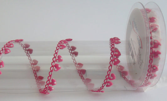 Dekoband Borte mit Herzchen pink weiß 15mm breit 20M/Rolle