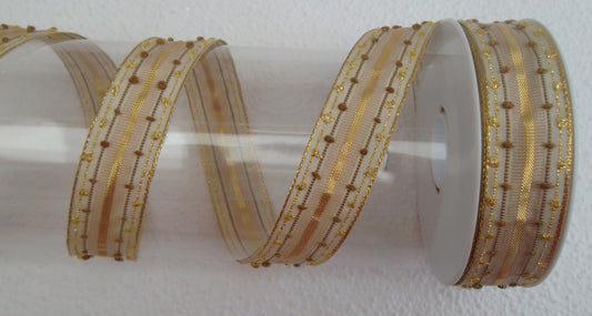 Dekoband gold-creme mit Drahtkante 25mm breit 20M/Rolle