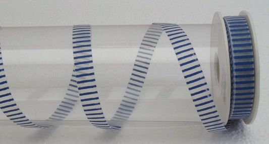 Dekoband Organza blau-weiß-gestreift 12mm breit 15M/Rolle