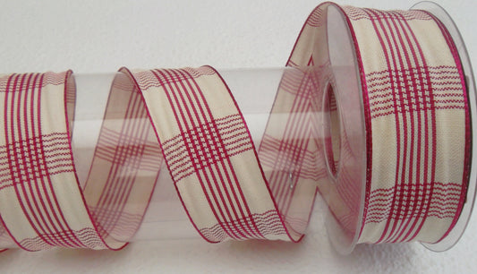 Dekoband creme-rot kariert 40mm breit 20M/Rolle