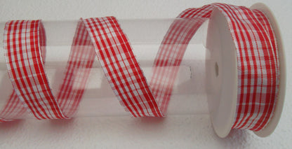 Dekoband rot-weiß kariert 25mm breit mit Drahtkante 20M/Rolle