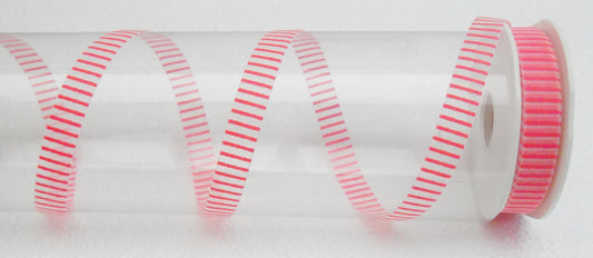 Dekoband weiß-pink gestreift Organzaweiß-pink 12mm breit 15M/Rolle