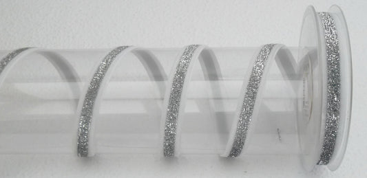 Dekoband Samt silber-weiß 15mm breit 9M/Rolle