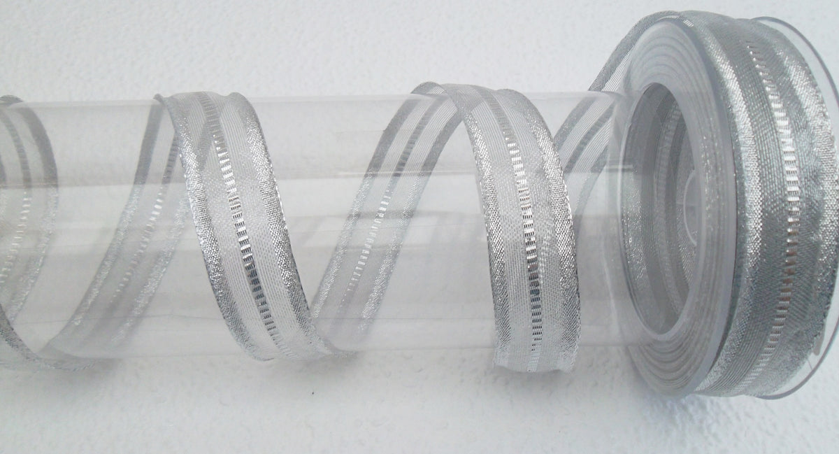 Dekoband silber mit Drahtkante 25mm breit 20M/Rolle