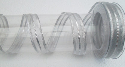 Dekoband silber mit Drahtkante 25mm breit 20M/Rolle