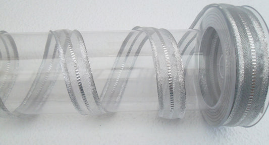 Dekoband silber mit Drahtkante 25mm breit 20M/Rolle