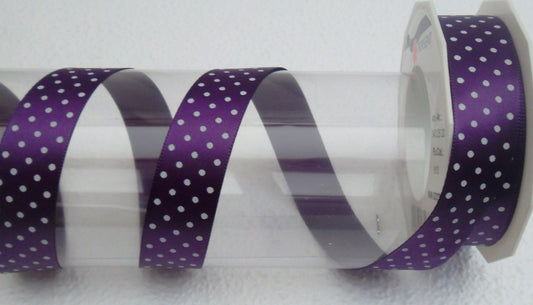 Dekoband Satin lila mit Punkten 25mm breit 20M/Rolle