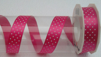 Dekoband Satin pink mit Punkten 25mm breit 20M/Rolle