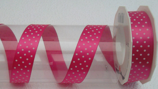 Dekoband Satin pink mit Punkten 25mm breit 20M/Rolle
