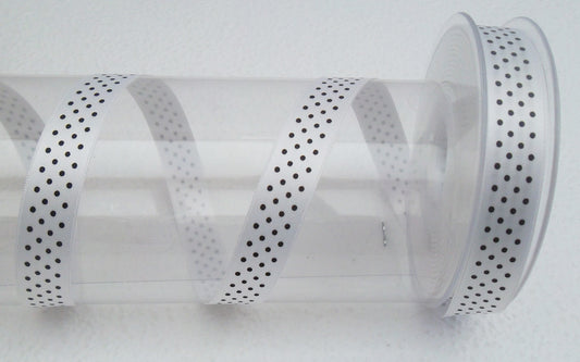 Dekoband Satin weiß mit punkten 16mm breit 25M/Rolle