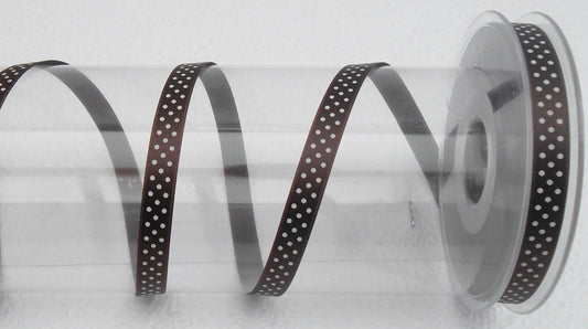 Dekoband Satin braun mit Punkten 10mm breit 25M/Rolle