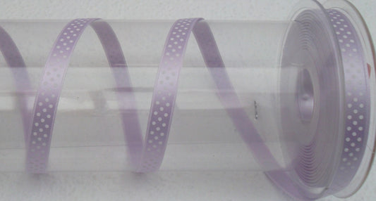 Dekoband Satin lila mit Punkten 10mm breit 25M/Rolle