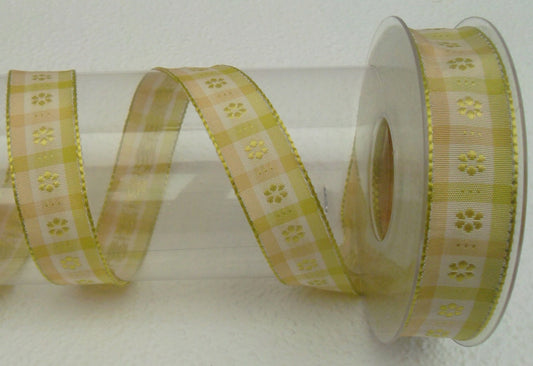 Dekoband grün kariert mit Drahtkante 25mm breit 20M/Rolle