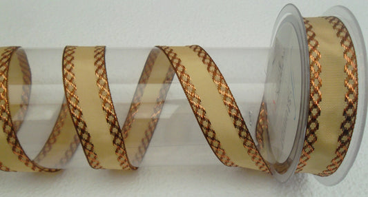 Dekoband beige-kupfer 25mm breit 20M/Rolle