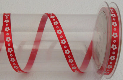 Dekoband rot mit weißen Blüten bedruckt 10mm breit 20M/Rolle