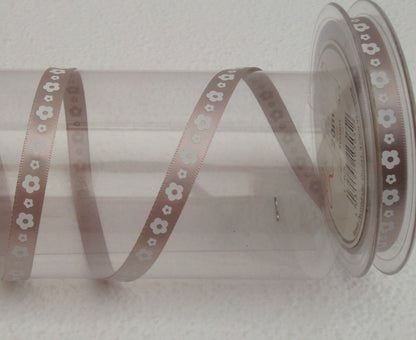 Dekoband beige mit weißen Blüten bedruckt 10mm breit 20M/Rolle