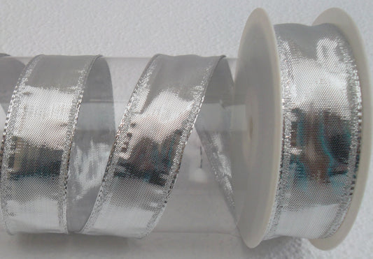 Dekoband silber mit Drahtkante 25mm breit 25M/Rolle