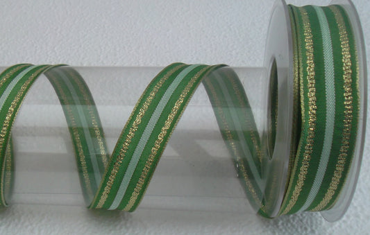 Dekoband grün gold mit Drahtkante 25mm breit 20M/Rolle