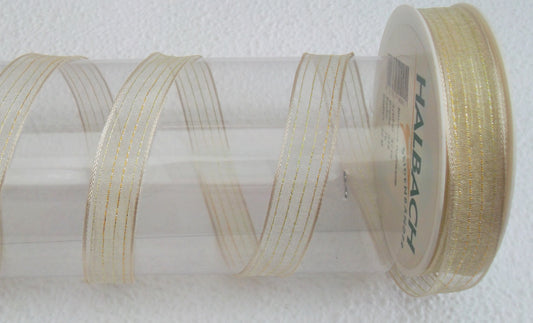 Dekoband Organza creme mit Drahtkante 15mm breit 25M/Rolle
