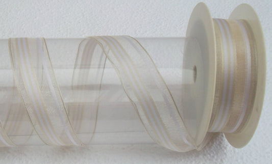 Dekoband weiß creme mit Drahtkante 25mm breit 20M/Rolle