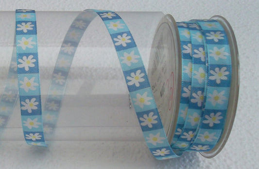 Dekoband hellblau blau mit Margeriten 12mm breit 20M/Rolle