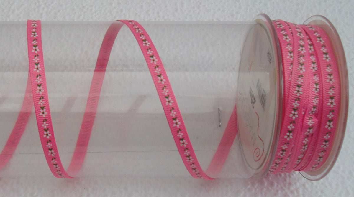 Dekoband rosa mit Blumen 6mm breit 20M/Rolle
