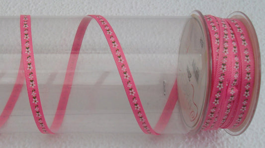 Dekoband rosa mit Blumen 6mm breit 20M/Rolle