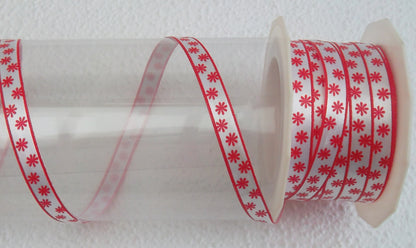 Dekoband rot weiß mit Blumen 10mm breit 20M/Rolle Satinband