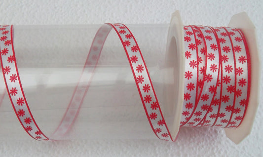 Dekoband rot weiß mit Blumen 10mm breit 20M/Rolle Satinband