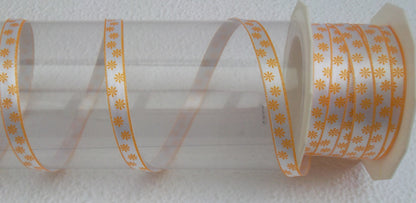 Dekoband gelb weiß mit Blumen 10mm breit 20M/Rolle Satinband