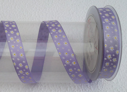 Dekoband lila weiß mit Blumen 15mm breit 20M/Rolle